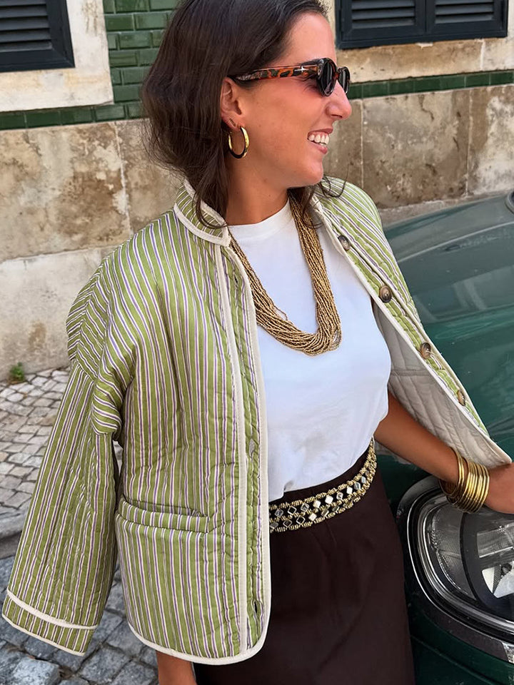 Damen leichte Steppjacke mit modischem Streifenmuster Drune