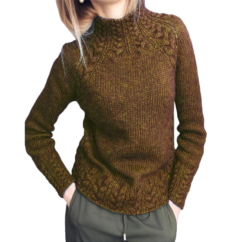 Damen nan grobgestrickter Zopfmuster-Pullover mit Stehkragen und tailliertem Schnitt Drune