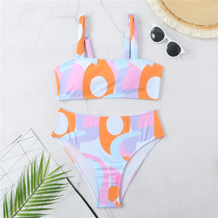 Damen Hochgeschnittener Bikini mit kreativen grafischen Musterdetails Drune