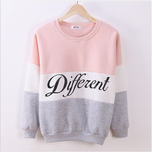 Damen sportlicher Sweatshirt mit kreativen Blockstreifen und lässigem Schriftzug Drune