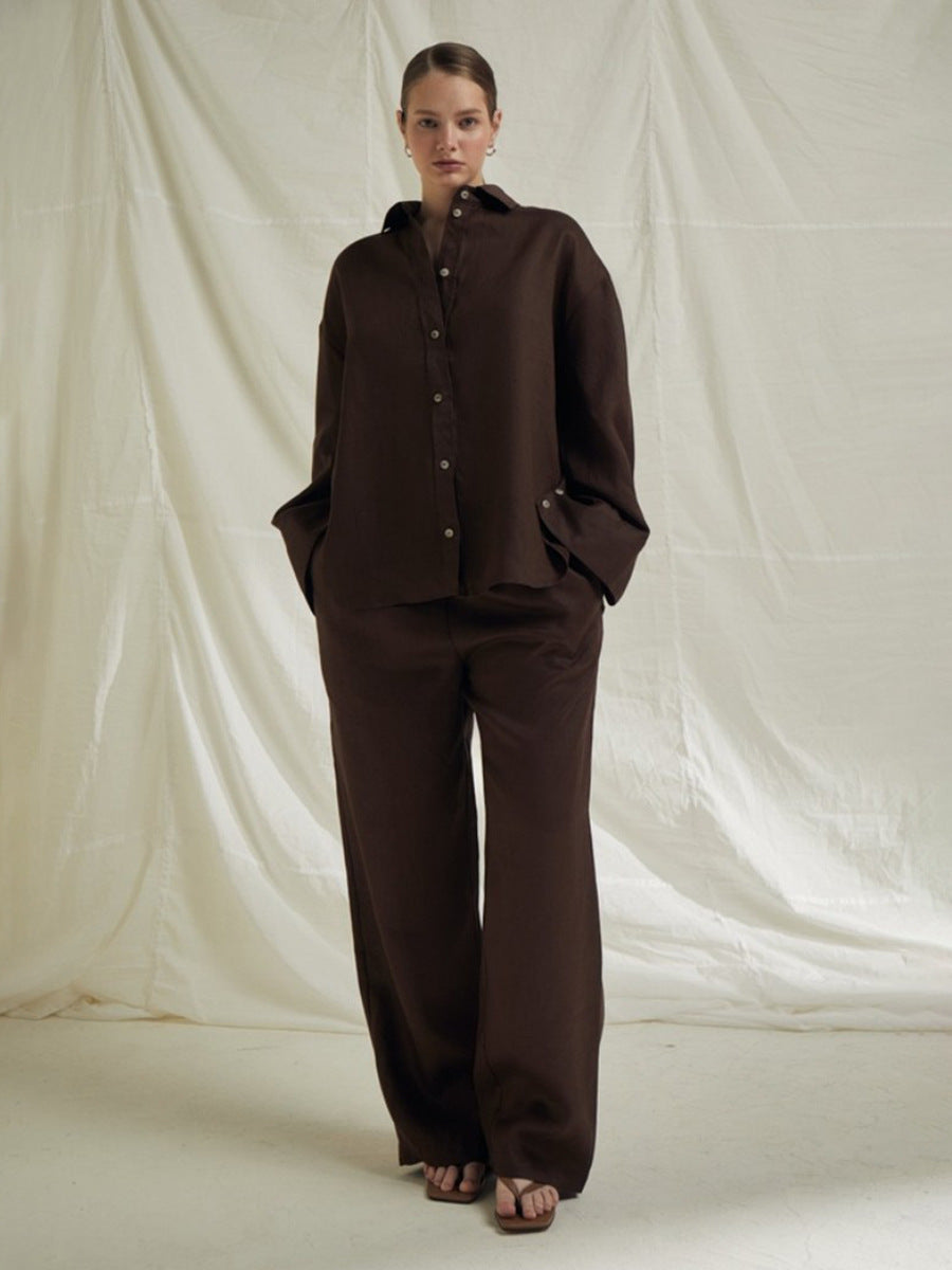 Damen Luftiges Leinen-Ensemble mit weitem Schnitt Drune