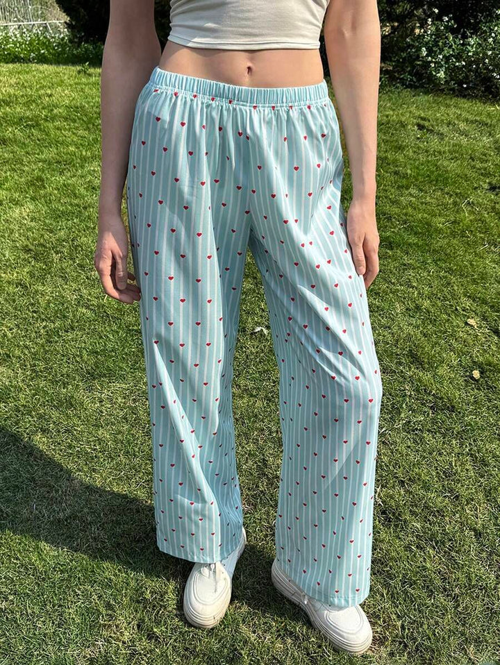 Damen Freizeit-Hose mit gestreiftem Design und Herzmotiven Drune