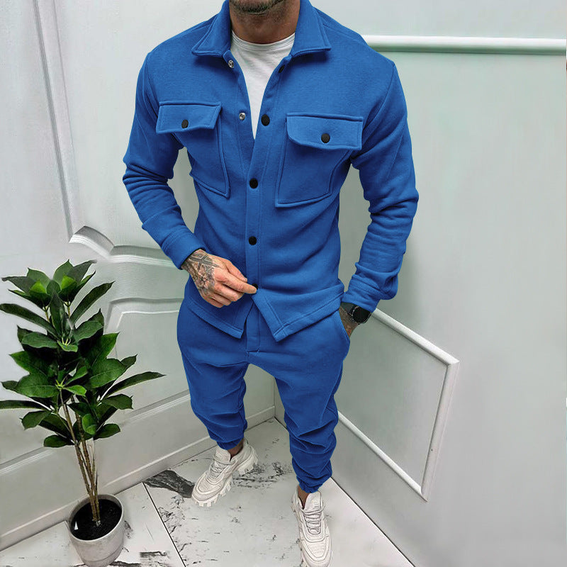 Herren nan Overshirt- und Jogginghose-Set mit aufgesetzten Klappentaschen, ergonomischem Schnitt und elastischem Bund Drune