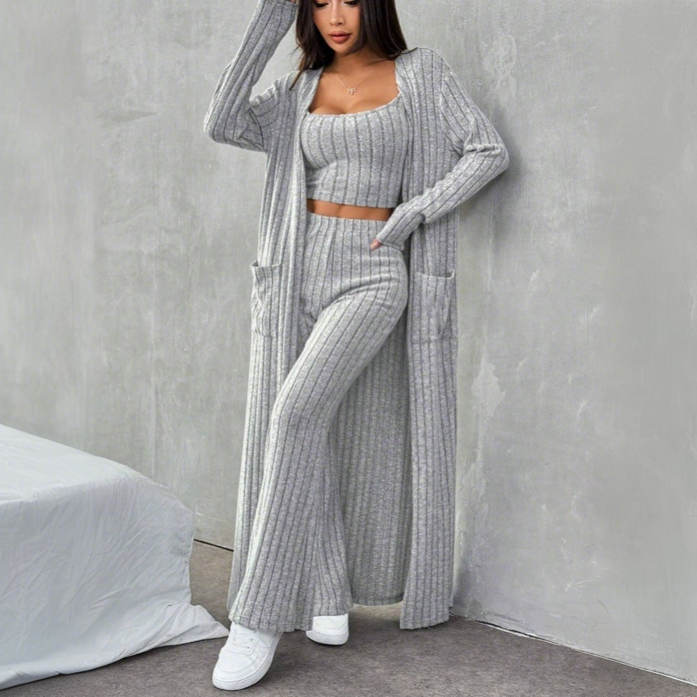 Damen Strick-Set mit langen Ärmeln und elegantem Wickeldesign Drune