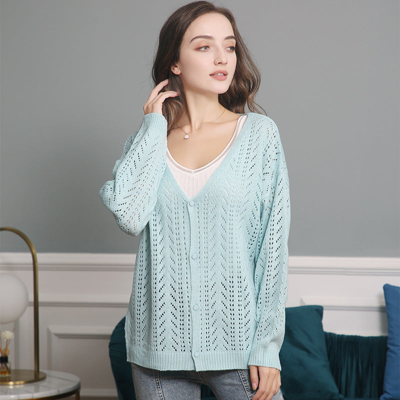 Damen Strickcardigan mit luftiger Lochmusterung und V-Ausschnitt Drune
