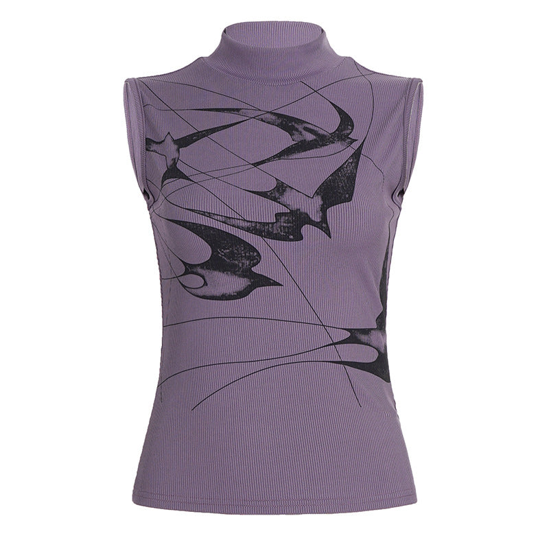 Damen ärmelloses Tops mit modernem grafischen Design und engem Schnitt Drune