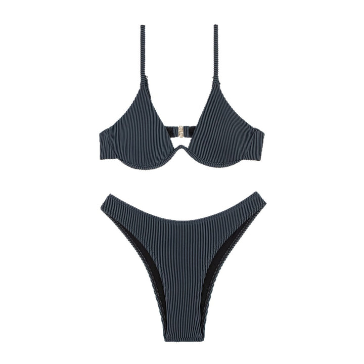 Damen Triangel-Bikini mit gestreifter Textur Drune