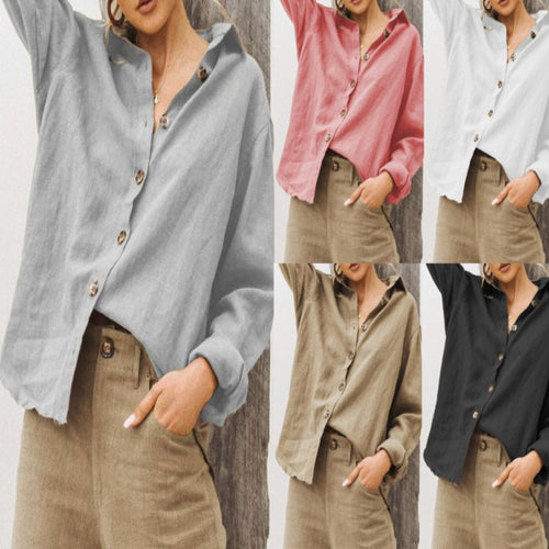 Damen lässige Leinenbluse mit Knopfdetail Drune