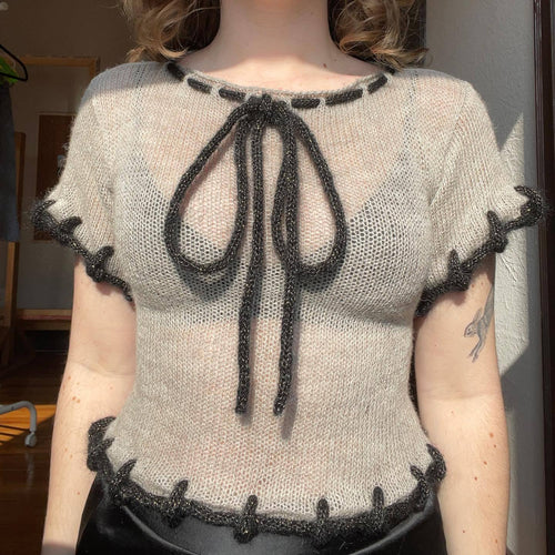 Damen modisches transparentes Strickoberteil mit dekorativen Profilschnüren Drune