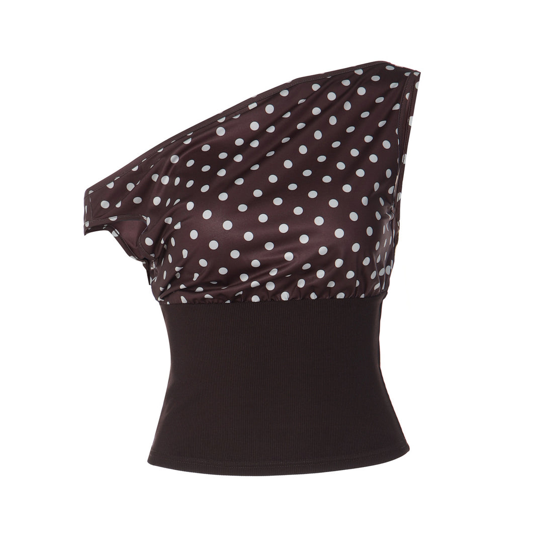 Damen Asymmetrisches Polka-Dot Oberteil Drune