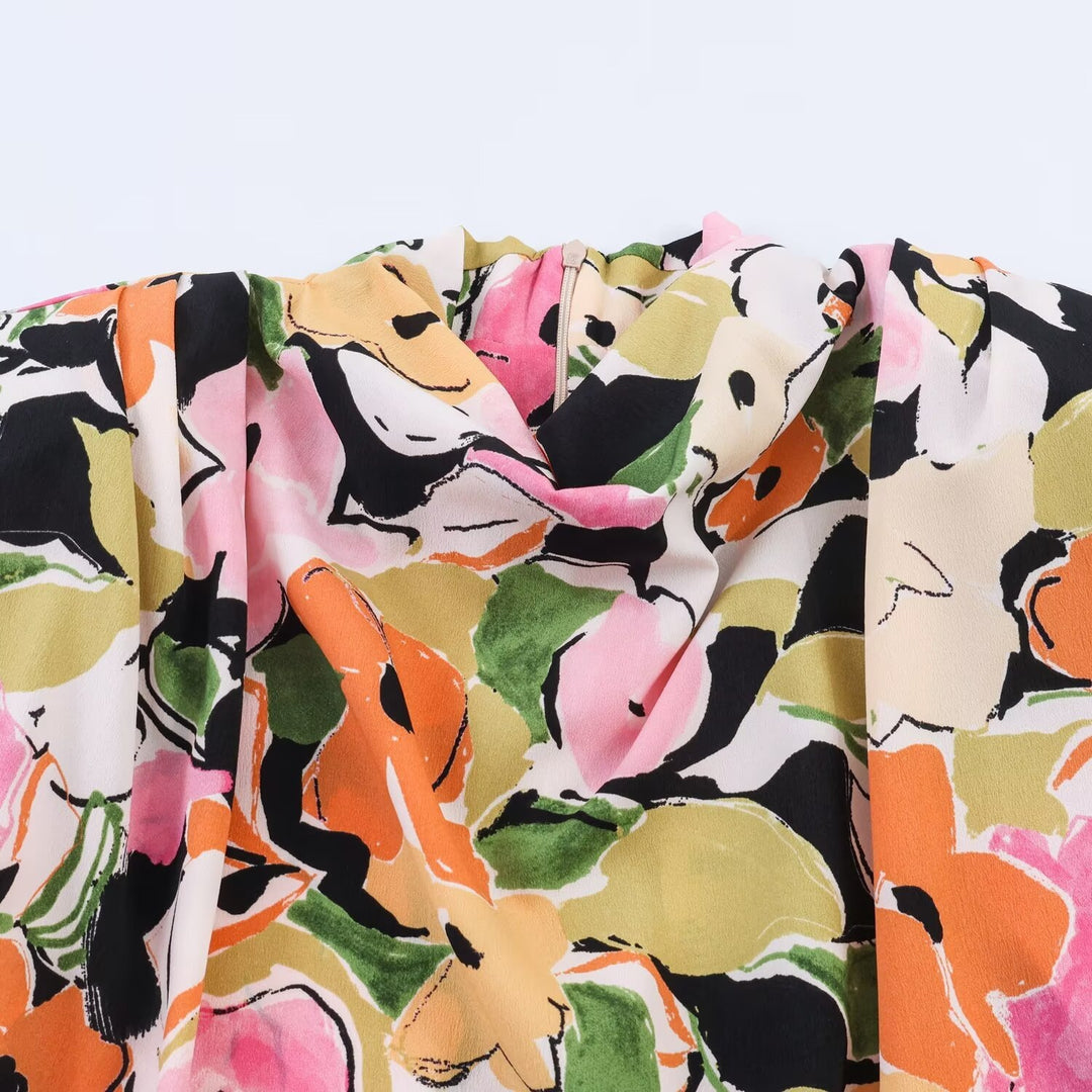 Damenbluse mit floralem Muster und eleganter Knüpfung Drune
