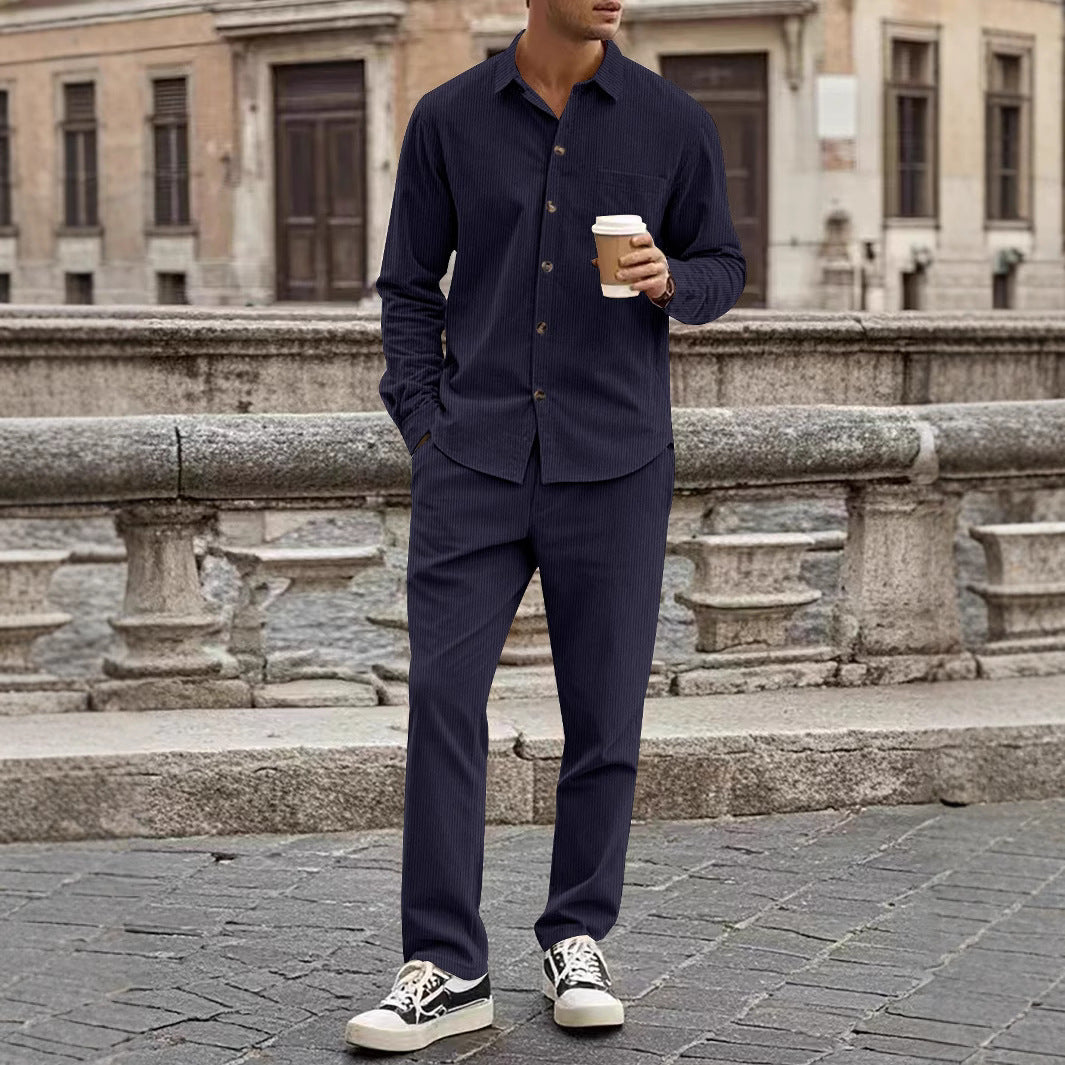 Herren elegantes Freizeitanzug mit stilvollem Hemd und bequemer Hose Drune