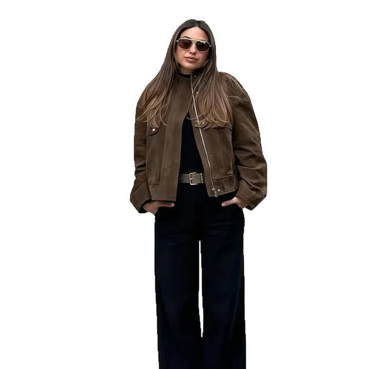 Damen Lederjacke mit lässigem Schnitt und dekorativen Taschen Drune