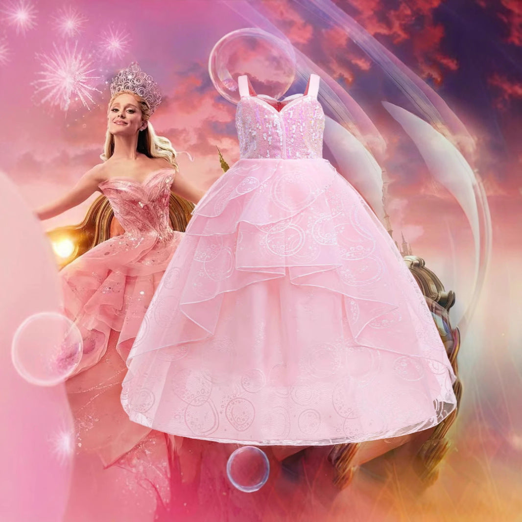 Glinda Cosplay Kleid – Rosa Prinzessinnenballkleid für Mädchen (Hochzeit, Bühne) Drune