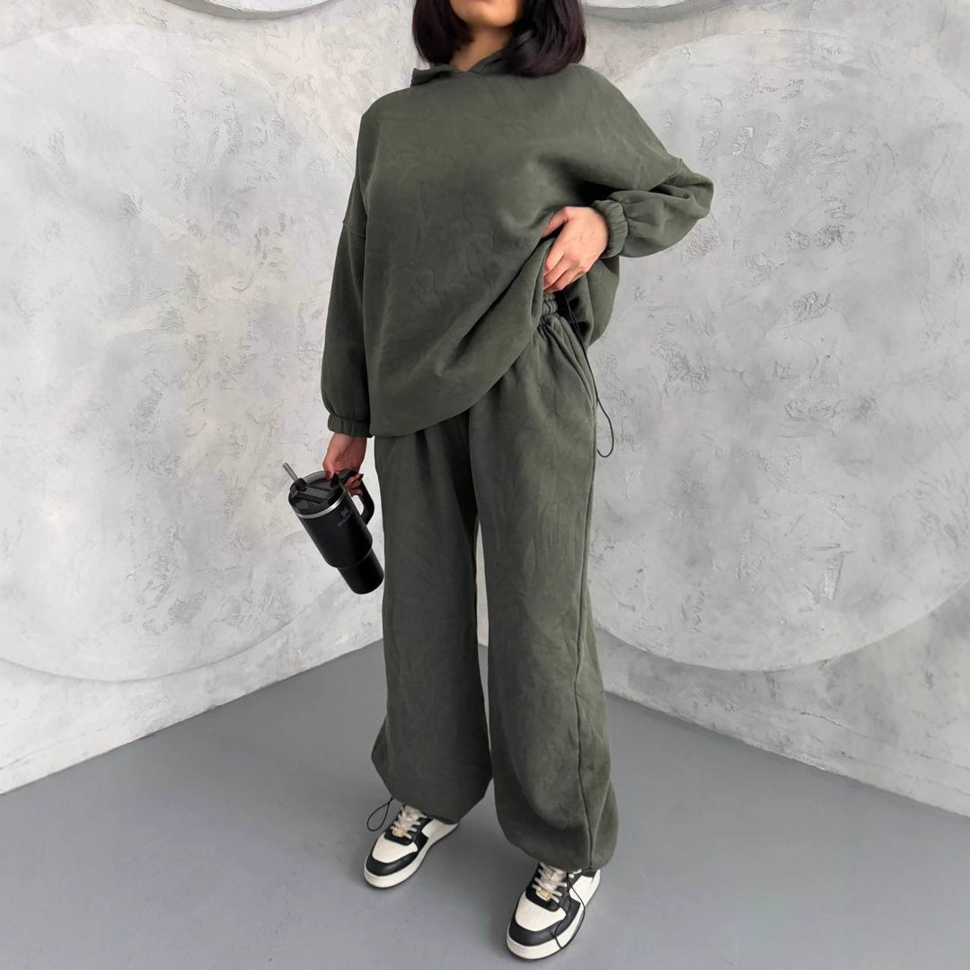 Damen lässiges Oversized-Loungewear-Set mit Kapuze und elastischem Bund Drune