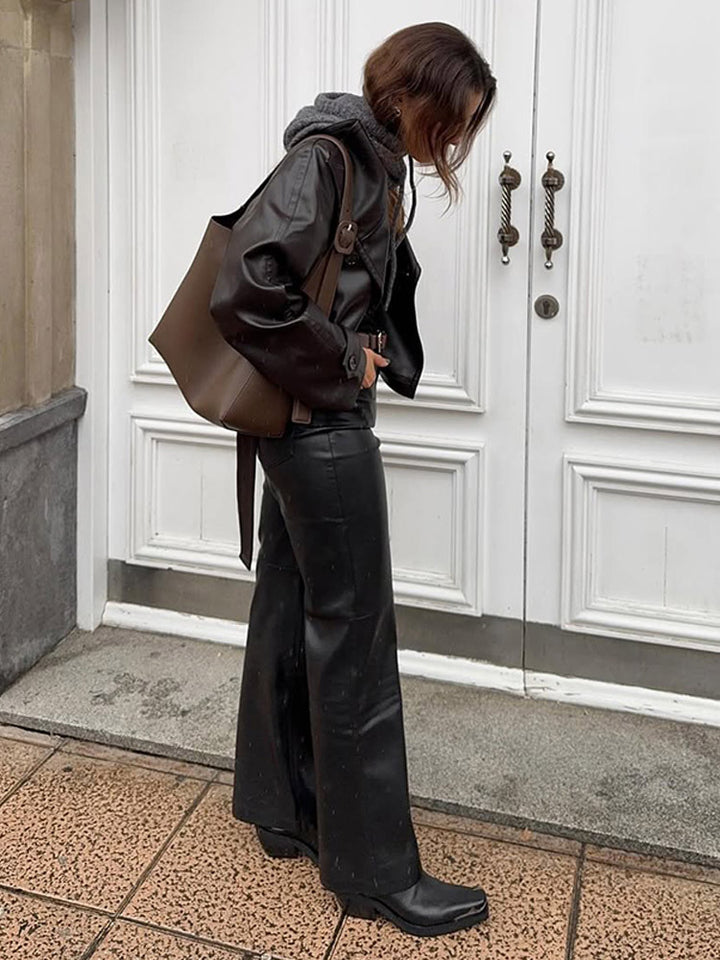 Damen Lederjacke mit modischem asymmetrischen Schnitt Drune