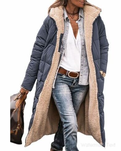 Damen Lange Steppjacke mit kuscheligem Innenfutter und modischer Kapuze Drune