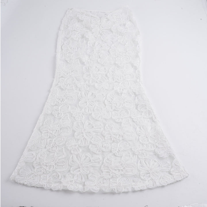 Damen Eleganter Spitzenrock mit floralen Applikationen und fließendem Schnitt Drune