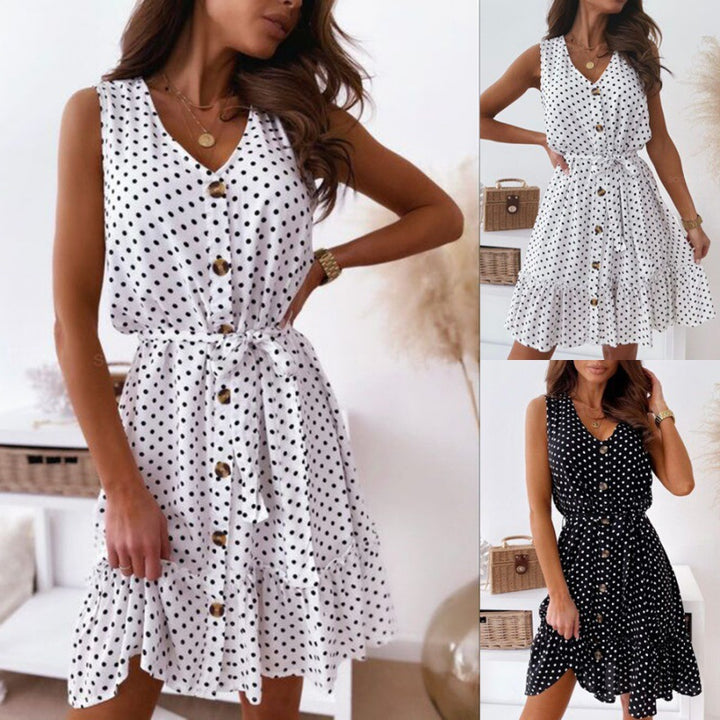 Damen Sommerliches Knielanges Kleid mit Knopfverschluss und Taillengürtel Drune