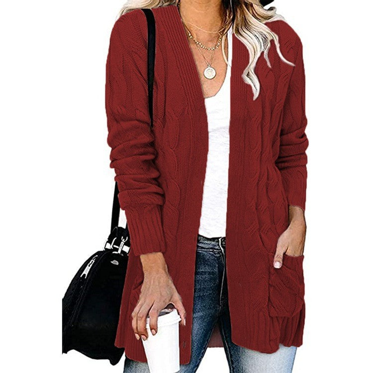 Damen Strickjacke im eleganten Kabelmuster mit offenen Taschen Drune