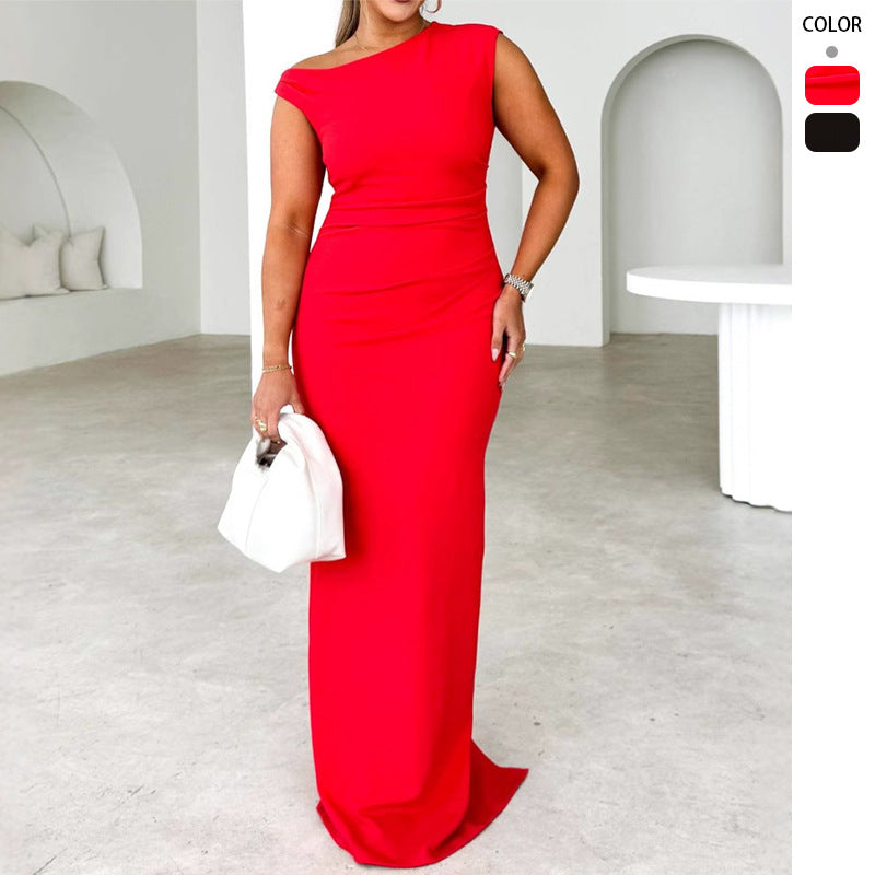 Damen Maxikleid mit figurbetontem Design und elegantem Wasserfall-Ausschnitt Drune
