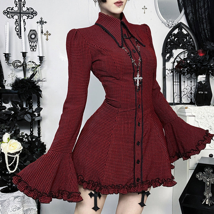 Damen schickes Mini-Kleid mit volantartigen Ärmeln und dekorativem Kragen Drune