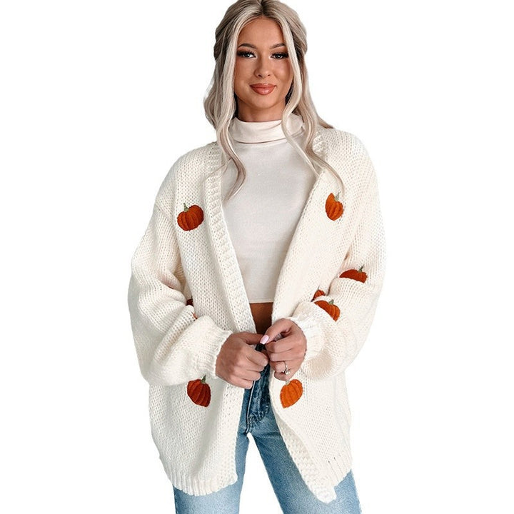 Damen Strickjacke mit herbstlicher Kürbisstickerei Drune