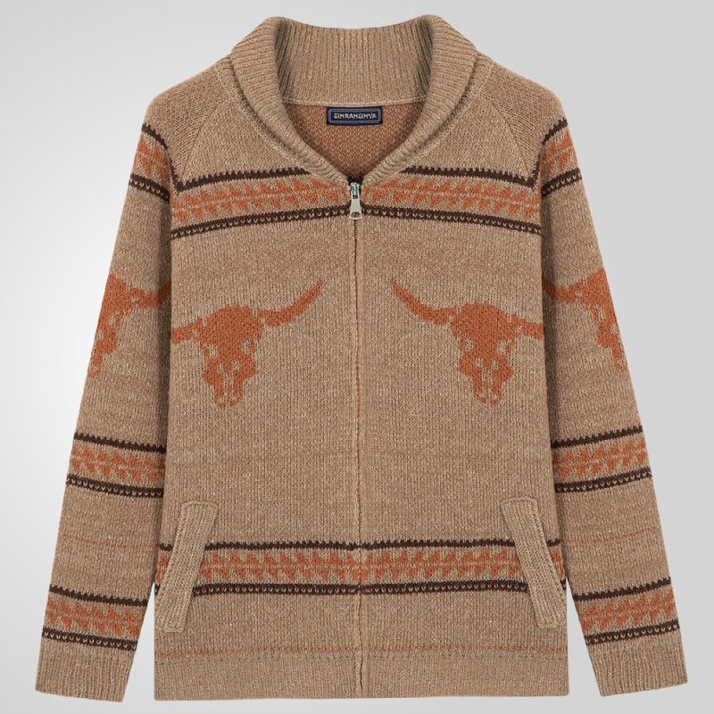 Herren Strickjacke mit einzigartigem Wildwest-Muster und warmem Futter Drune