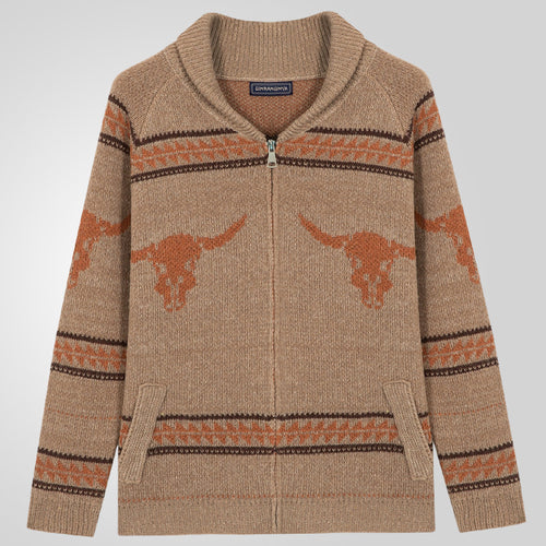 Herren Strickjacke mit einzigartigem Wildwest-Muster und warmem Futter Drune