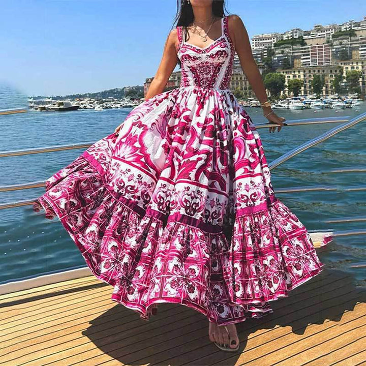 Damen Maxikleid mit elegantem A-Linien-Schnitt und floralen Musterdetails Drune