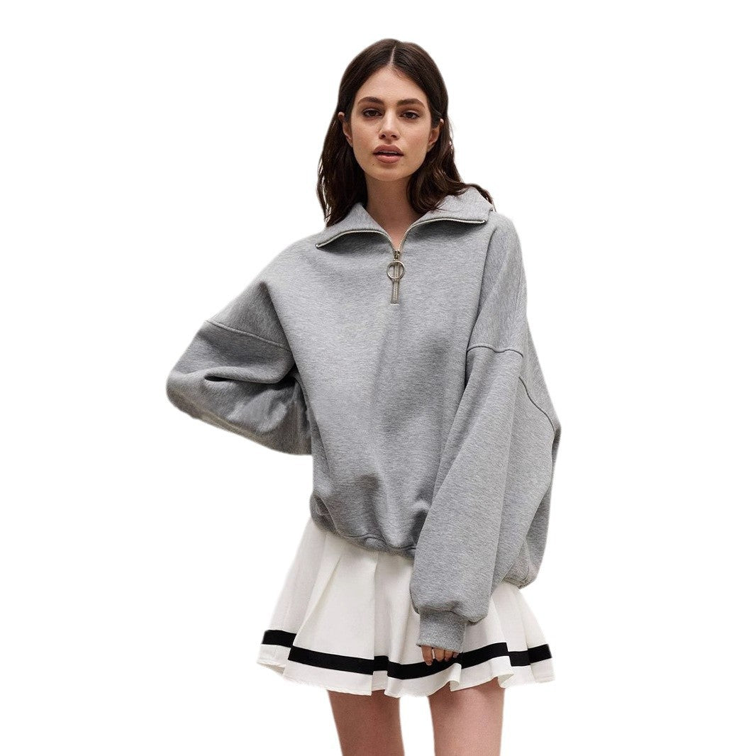 Damen Sportlicher Stehkragen Pullover Drune