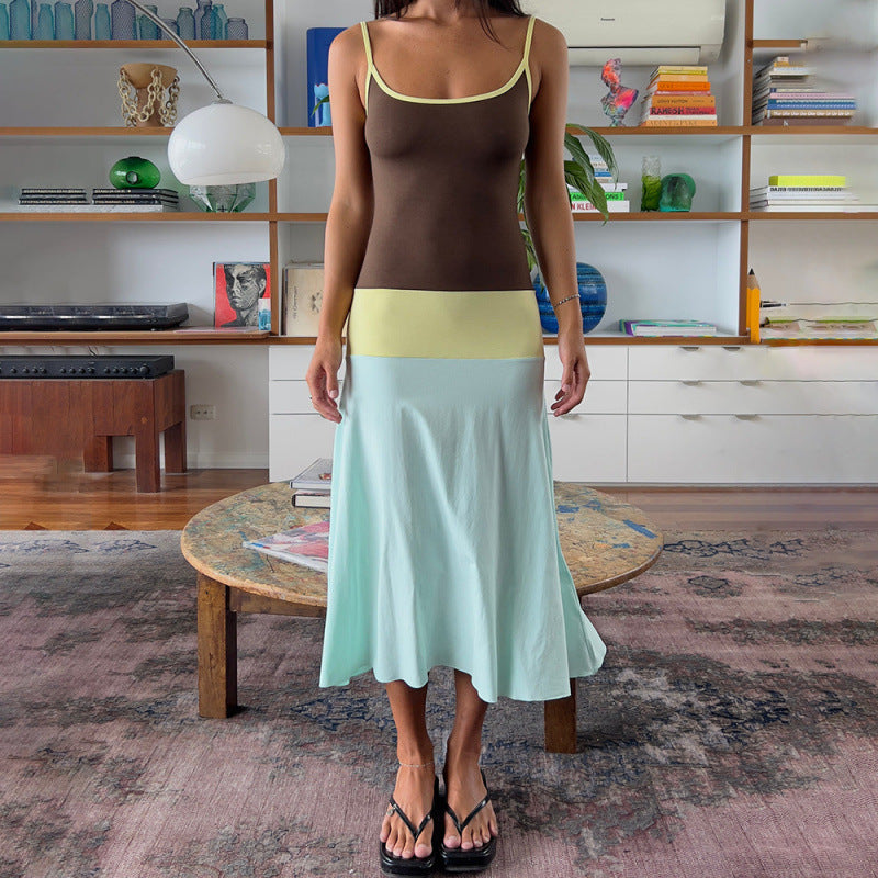 Damen Sommerliches Maxikleid mit bequemer Passform und modischem Farbblockdesign Drune
