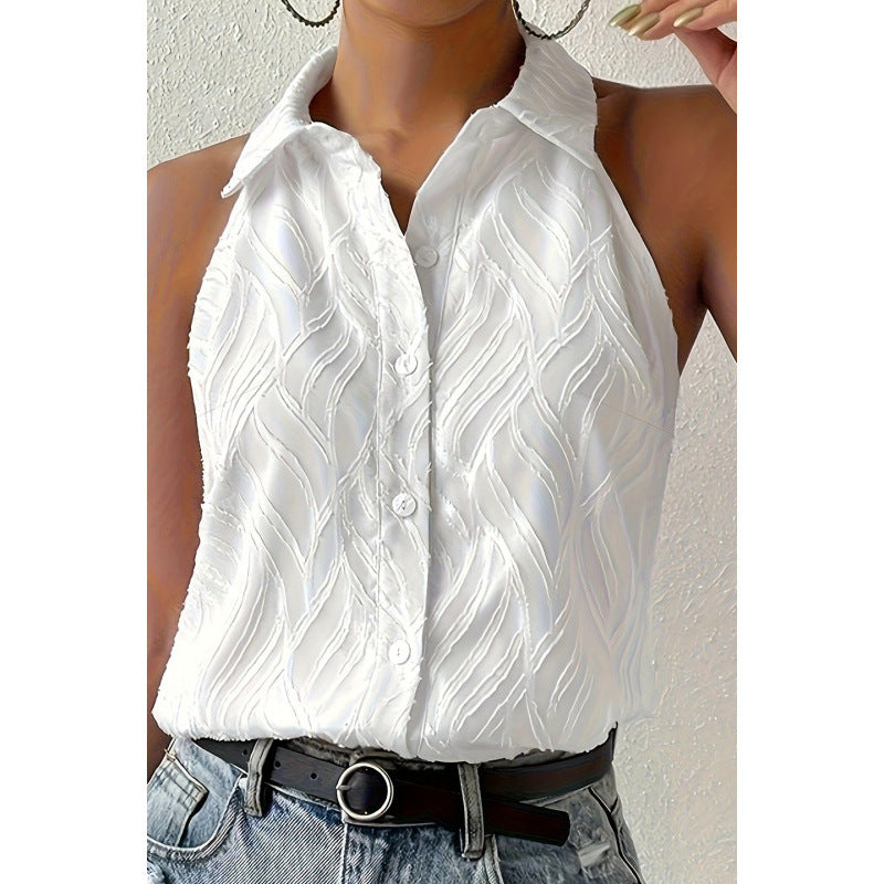Damen ärmelloses Blusenshirt mit eleganter Struktur Drune