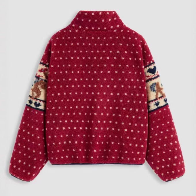 Damen Fleecejacke mit tierischem Muster und hoher Kragen Drune