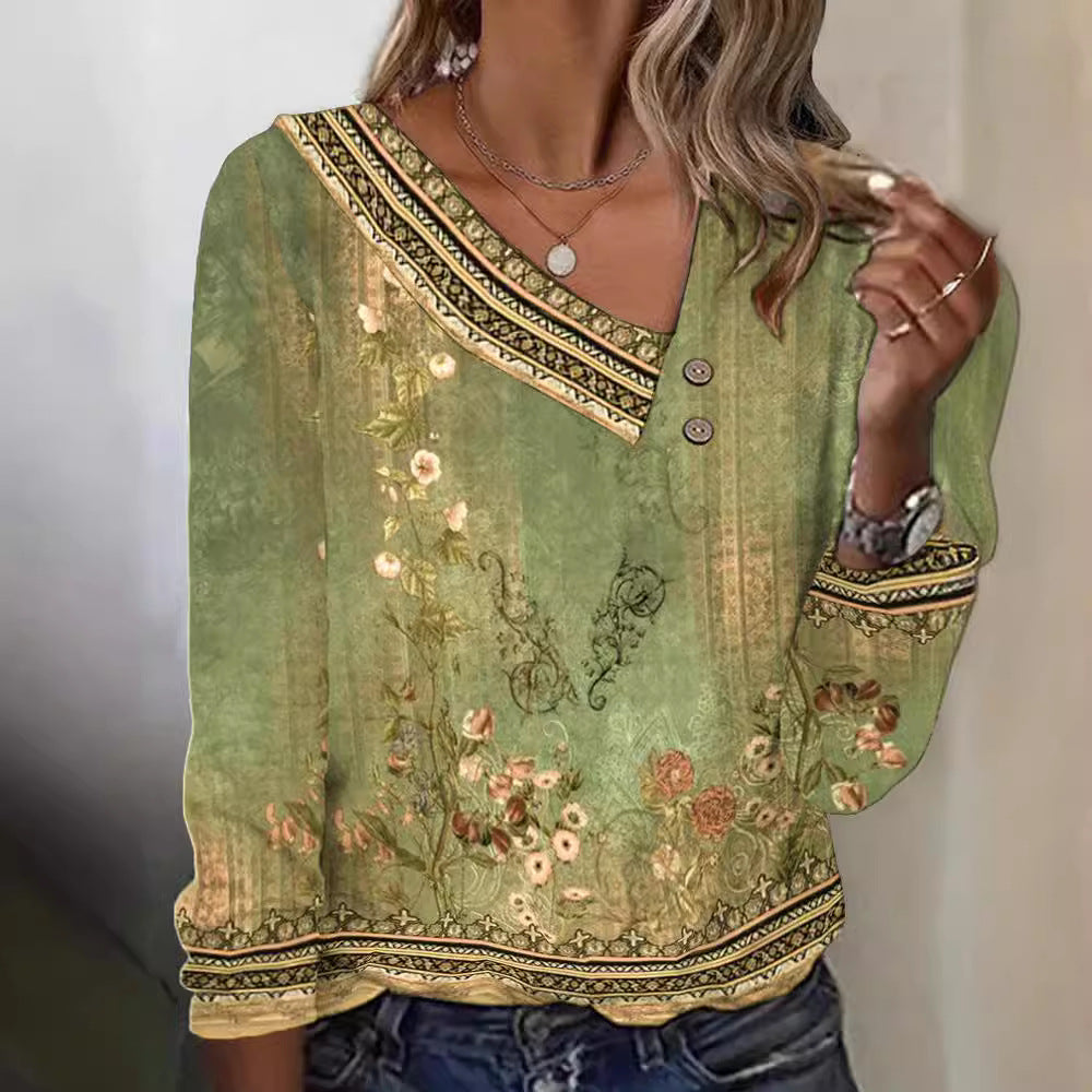 Damen Bluse mit floralem Muster und stylischem V-Ausschnitt Drune