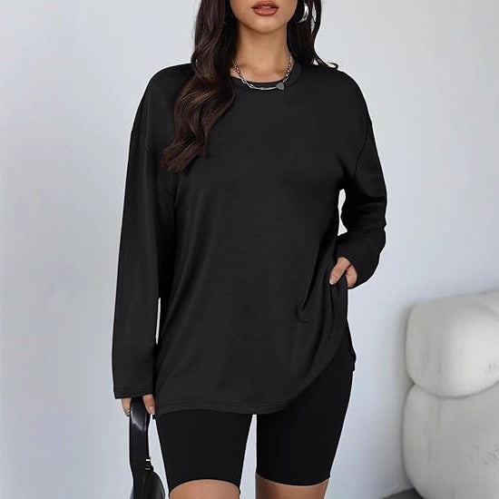 Damen lässiges Longsleeve T-Shirt mit Seitenschlitzen Drune