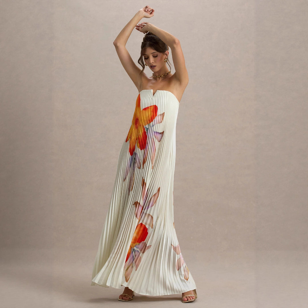 Damen Maxikleid mit plissiertem Design und floralem Druck Drune