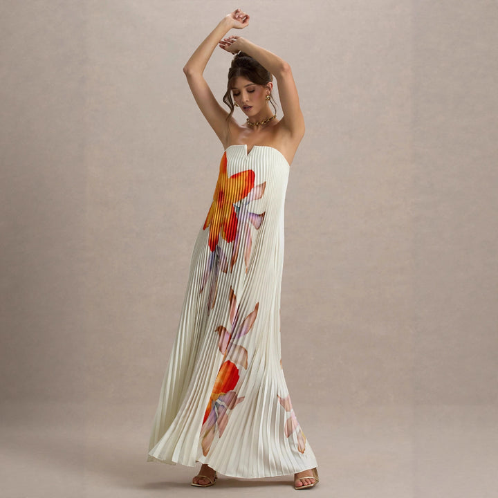 Damen Maxikleid mit plissiertem Design und floralem Druck Drune