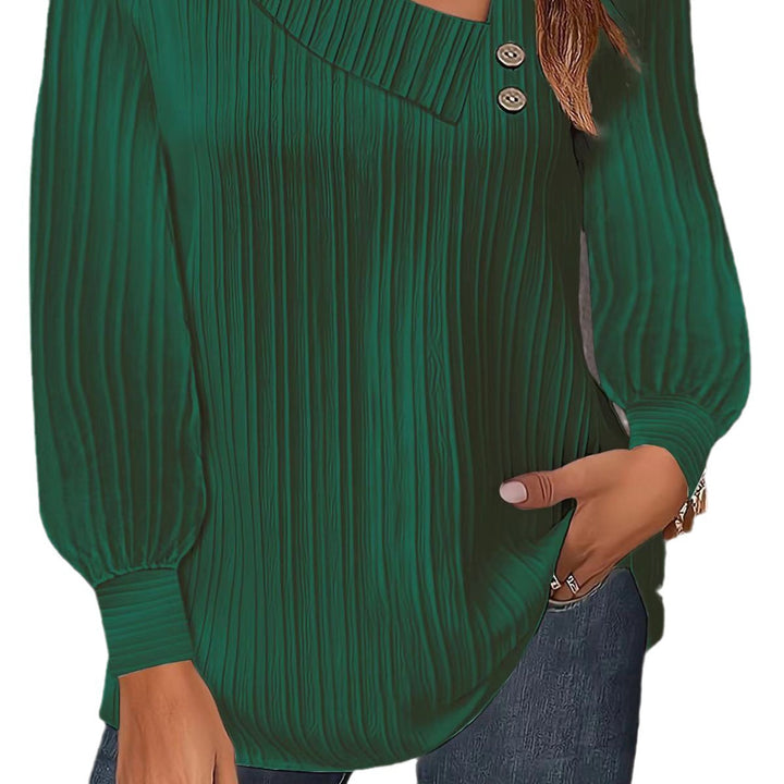 Damen stilvolles und elegantes Oberteil mit asymmetrischem Ausschnitt und Knopfleiste Drune