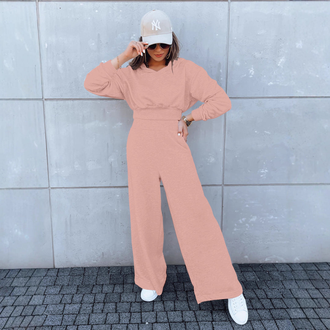 Damen lässiger Jumpsuit mit weitem Bein und praktischer Kapuze Drune