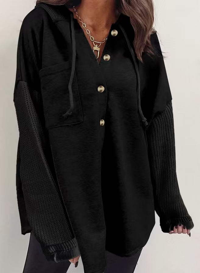 Damen lässige Pulloverjacke mit Button-Down-Design und überschnittenen Ärmeln Drune
