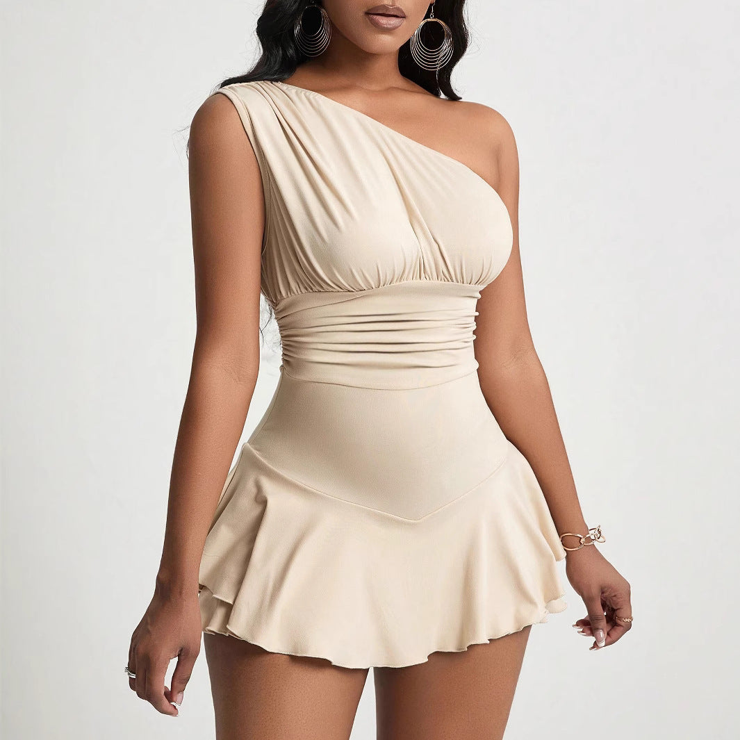 Damen asymmetrisches Minikleid mit Rüschendetails und figurschmeichelndem Design Drune