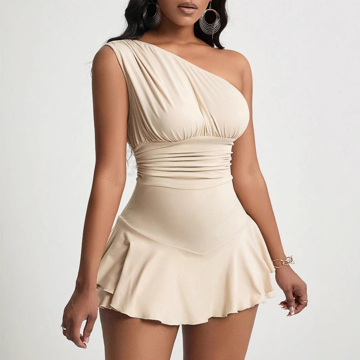 Damen asymmetrisches Minikleid mit Rüschendetails und figurschmeichelndem Design Drune