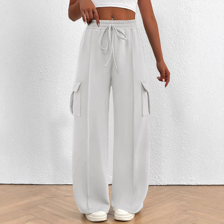 Damen breite Cargo-Hose mit elastischem Taillenbund und praktischen Taschen Drune