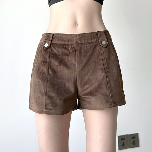 Damen Kunstleder Shorts mit dekorativem Knopf und figurbetontem Schnitt Drune