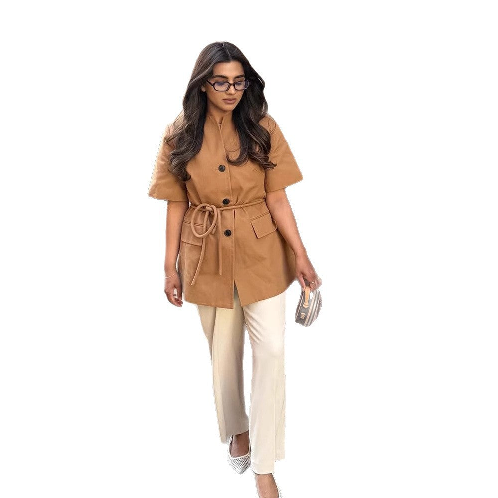 Damen modische Übergangsjacke mit Gürtel und praktischen Taschen Drune