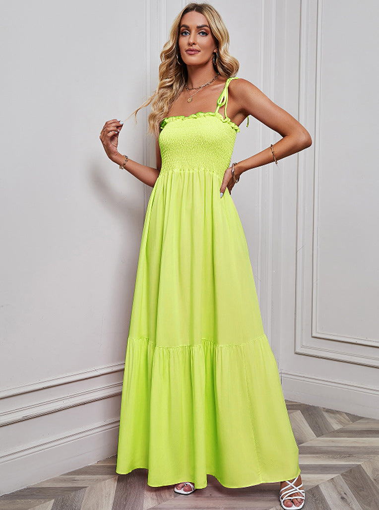 Damen Maxikleid mit elastischem Oberteil und voluminösem Rock Drune