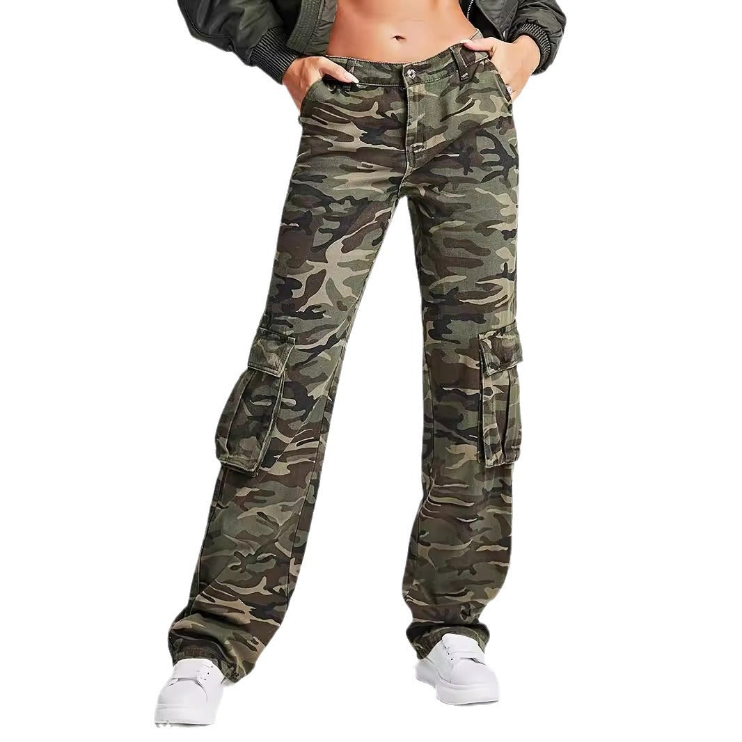 Damen Cargo-Hose im urbanen Camouflage-Stil mit praktischen Seitentaschen Drune