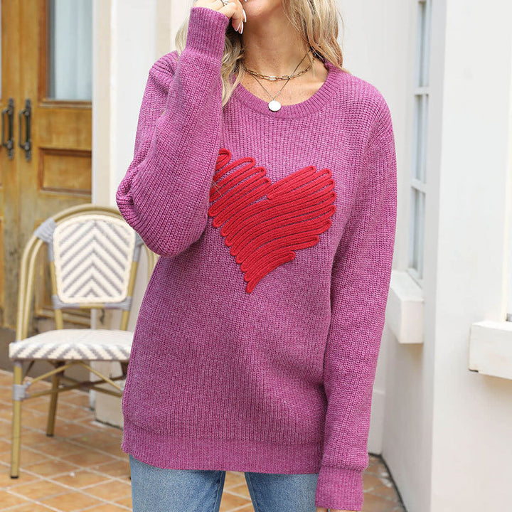 Damen Strickpullover mit Herz-Applikation Drune