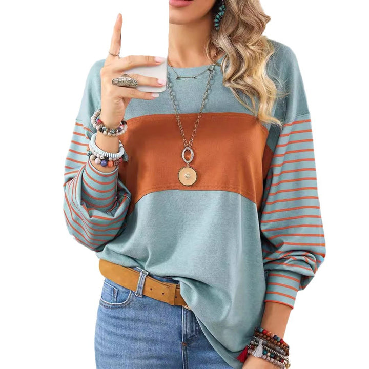 Damen lässiger Sweatshirt mit gestreiften Ärmeln Drune